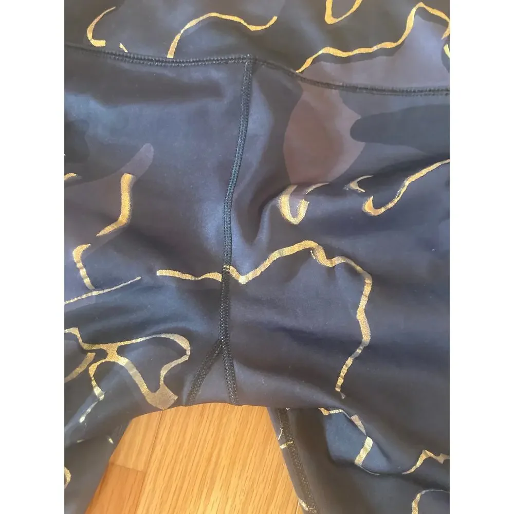 Noli Studio Guerra Gold Foil Marble Black Leggings Yoga L